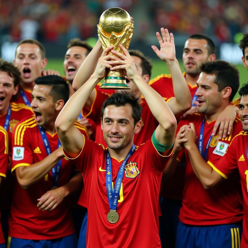 Andres Iniesta nâng cao chiếc cúp vô địch World Cup 2010