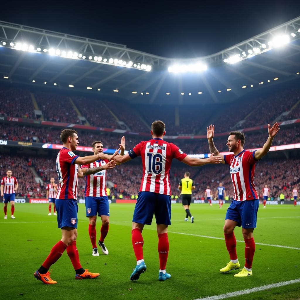 Cầu thủ Atletico Madrid ăn mừng