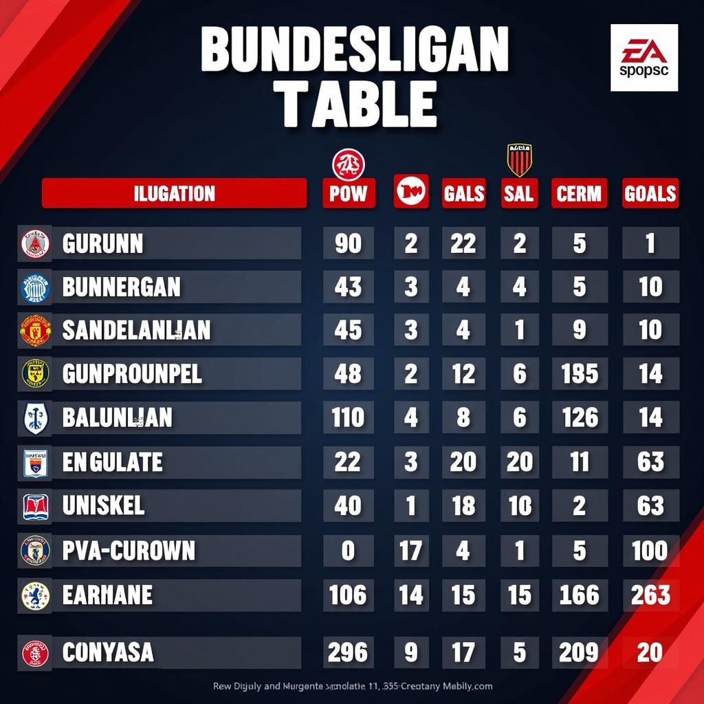 Bảng xếp hạng Bundesliga Đức mới nhất