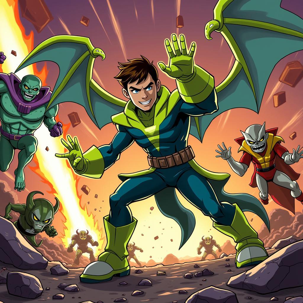 Ben 10 chiến đấu với kẻ thù