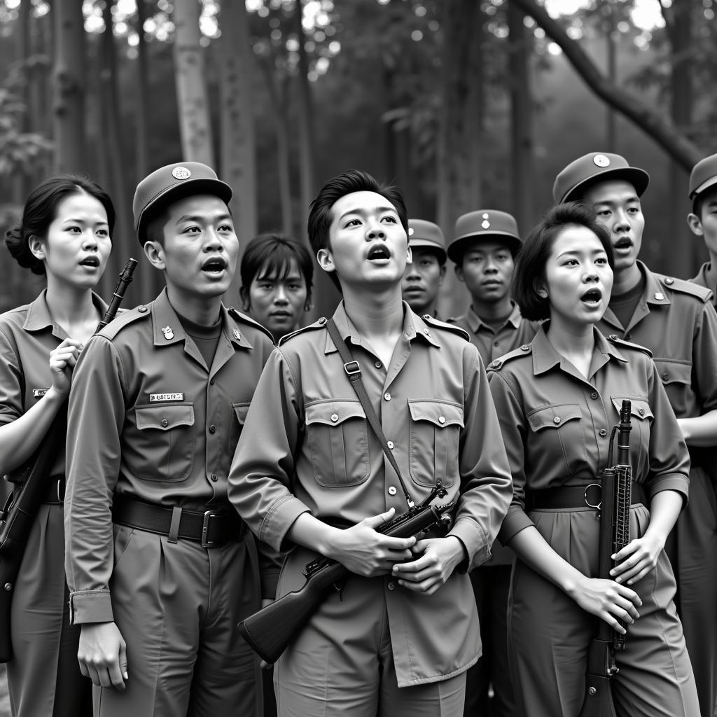 Vietnamese soldiers singing during the war