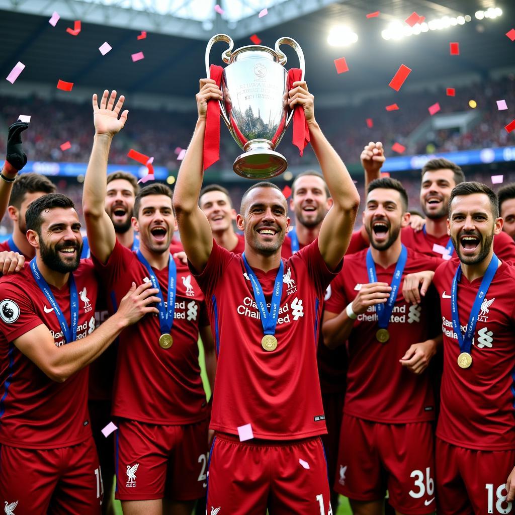 Các cầu thủ Liverpool ăn mừng chức vô địch Champions League