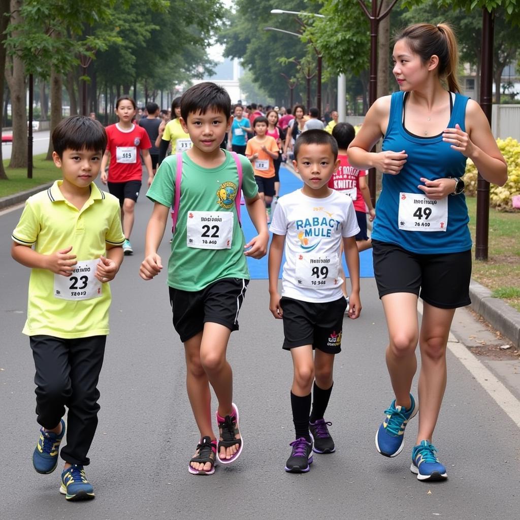 Các em nhỏ tham gia giải chạy cùng gia đình