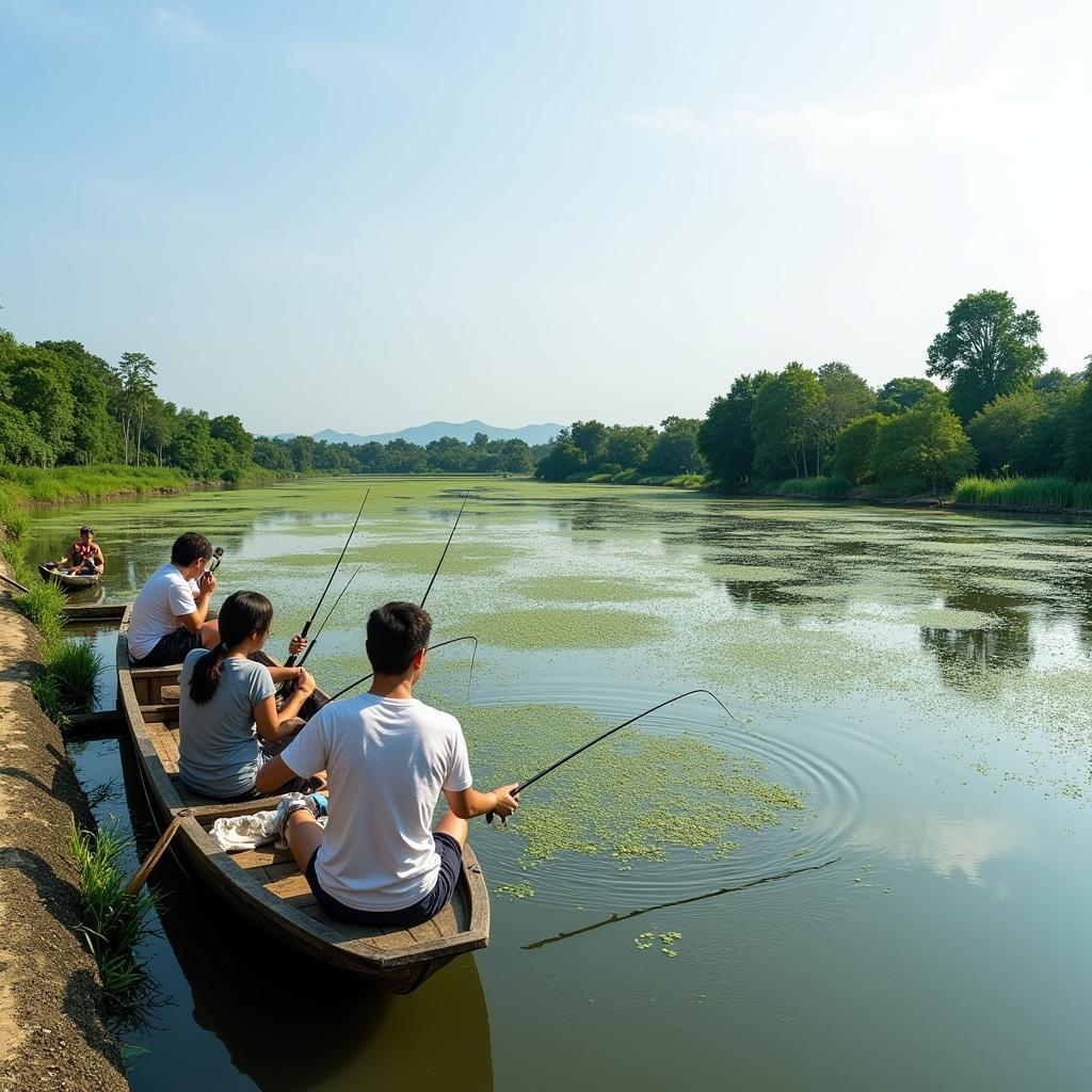 Du khách câu cá tại Bến Tre