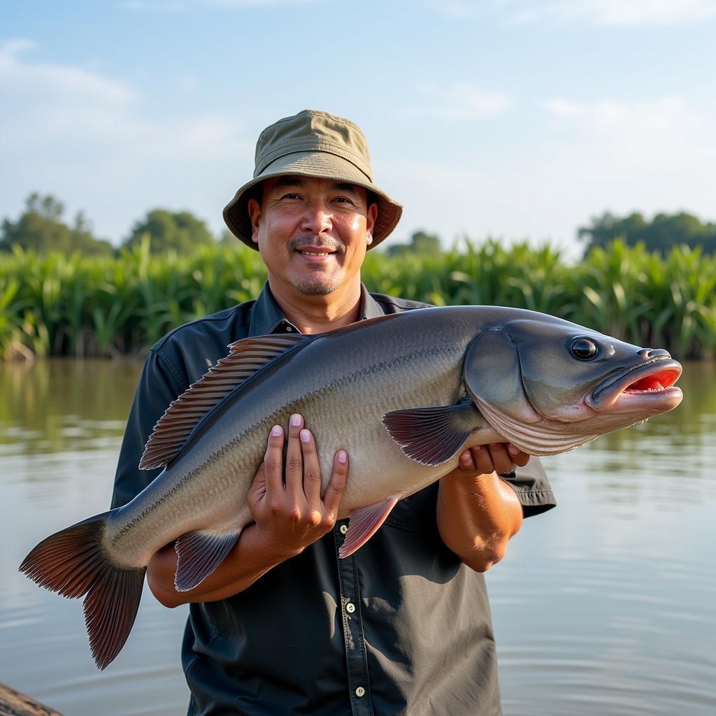 Câu cá tra sông Tiền Giang