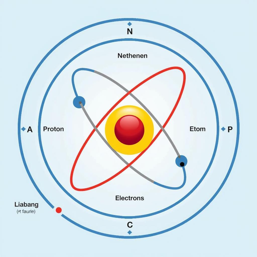 Cấu tạo nguyên tử: Hình ảnh minh họa cấu tạo nguyên tử với proton, neutron trong hạt nhân và electron quay xung quanh