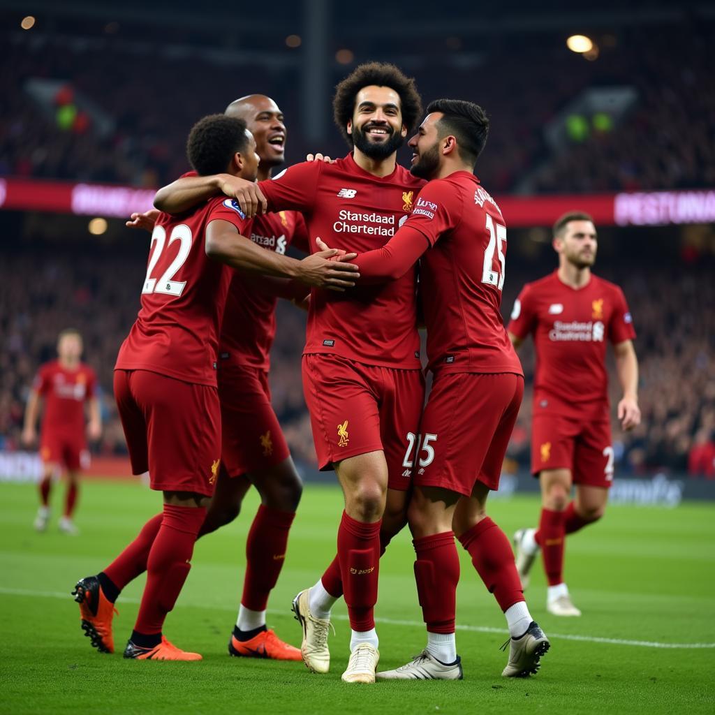 Mohamed Salah ăn mừng bàn thắng cho Liverpool.