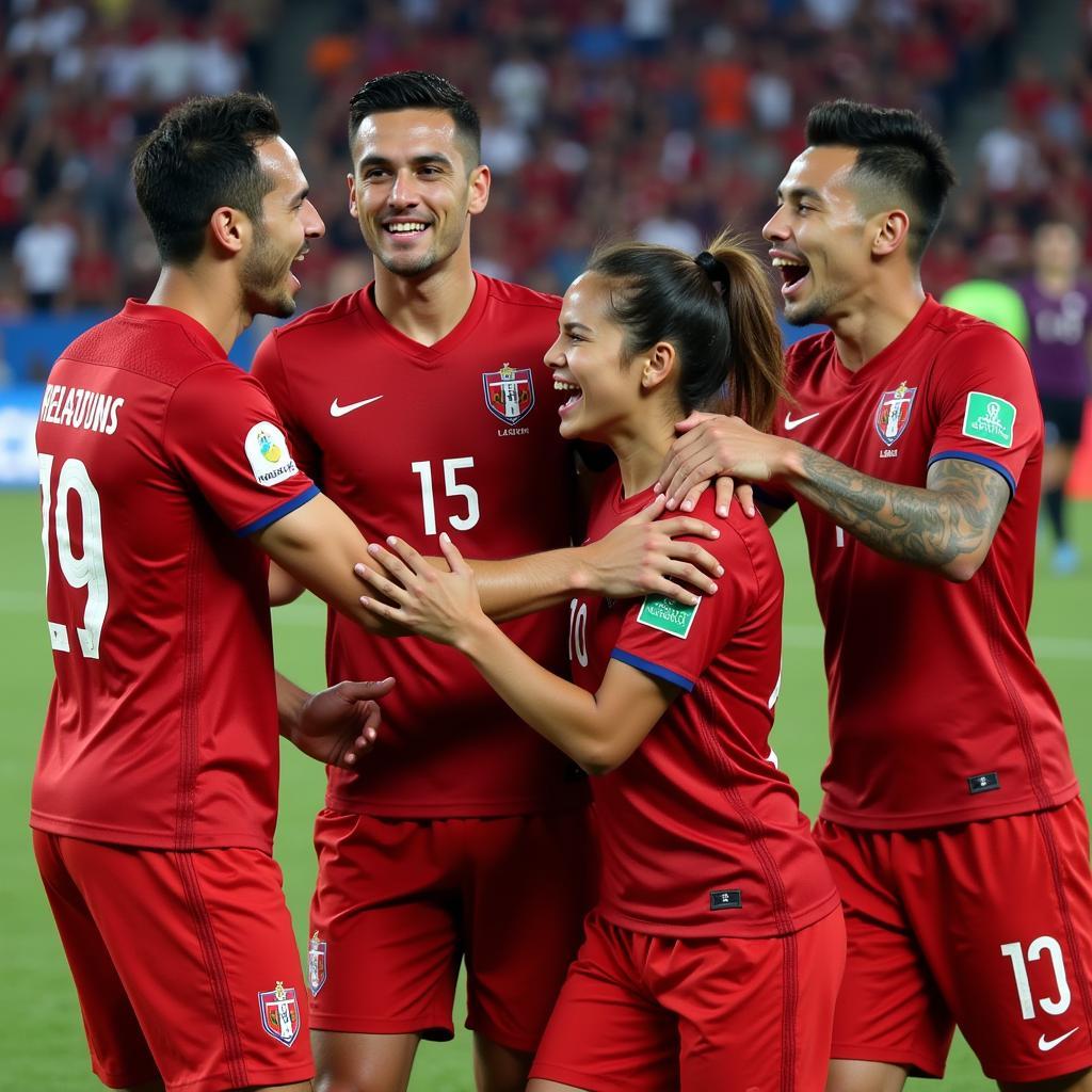 Cầu thủ Peru ăn mừng chiến thắng trước Chile tại bán kết Copa America 2019