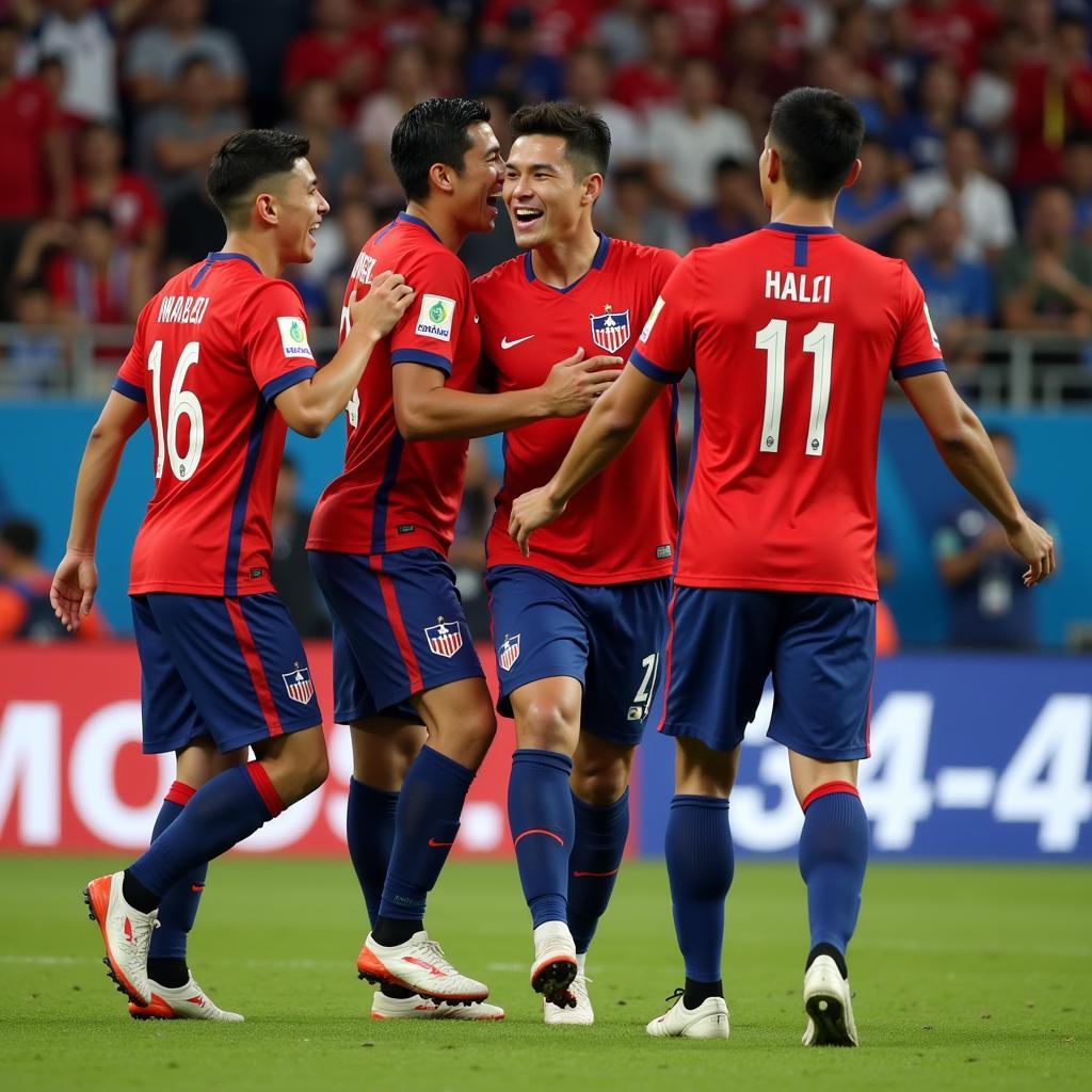 Cầu thủ Chile ăn mừng bàn thắng mở tỷ số trong trận bán kết Copa America 2019