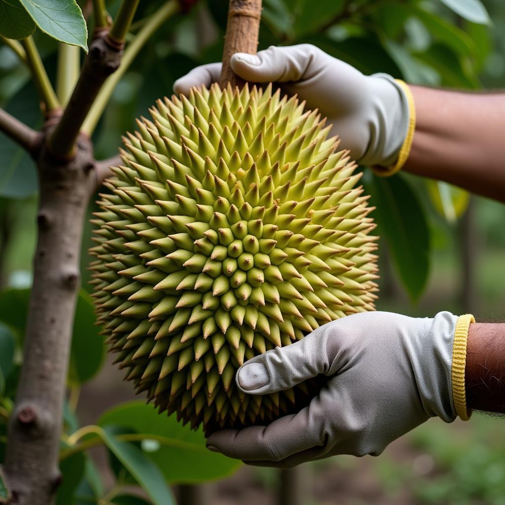 Nông dân thu hoạch sầu riêng