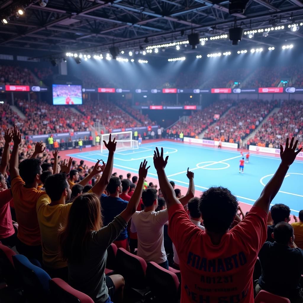 Cổ động viên cuồng nhiệt trên khán đài Giải Futsal Châu Á 2022