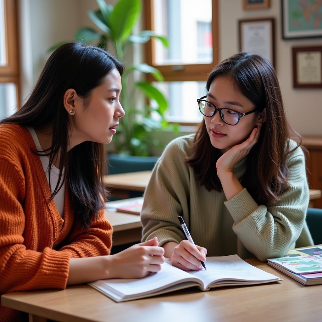 Học sinh đang làm bài tập văn