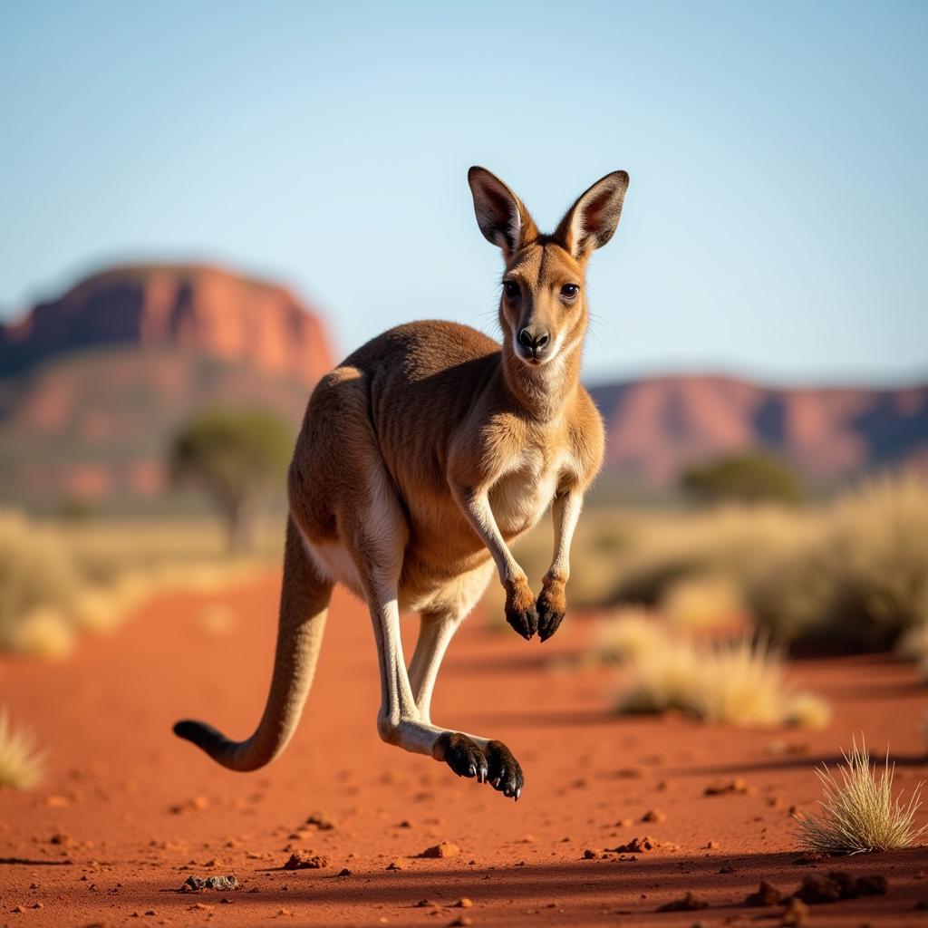 Hình ảnh một chú kangaroo đang di chuyển trong tự nhiên ở Ô-xtrây-li-a