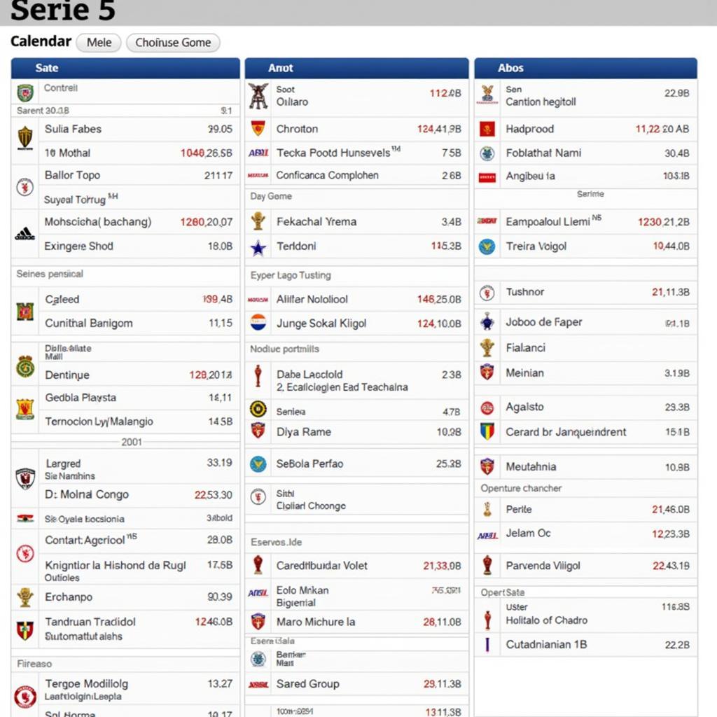 Lịch thi đấu Serie A