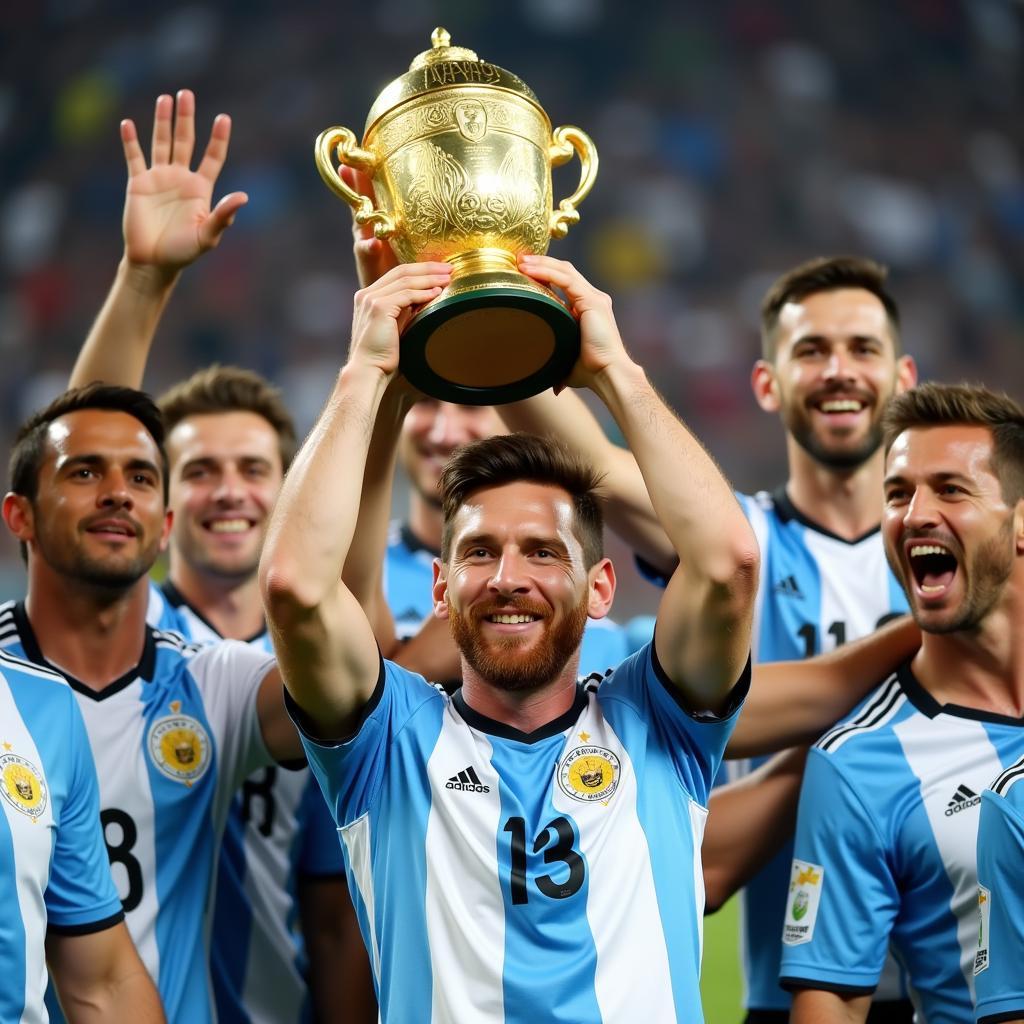 Lionel Messi cùng chiếc cúp Copa América