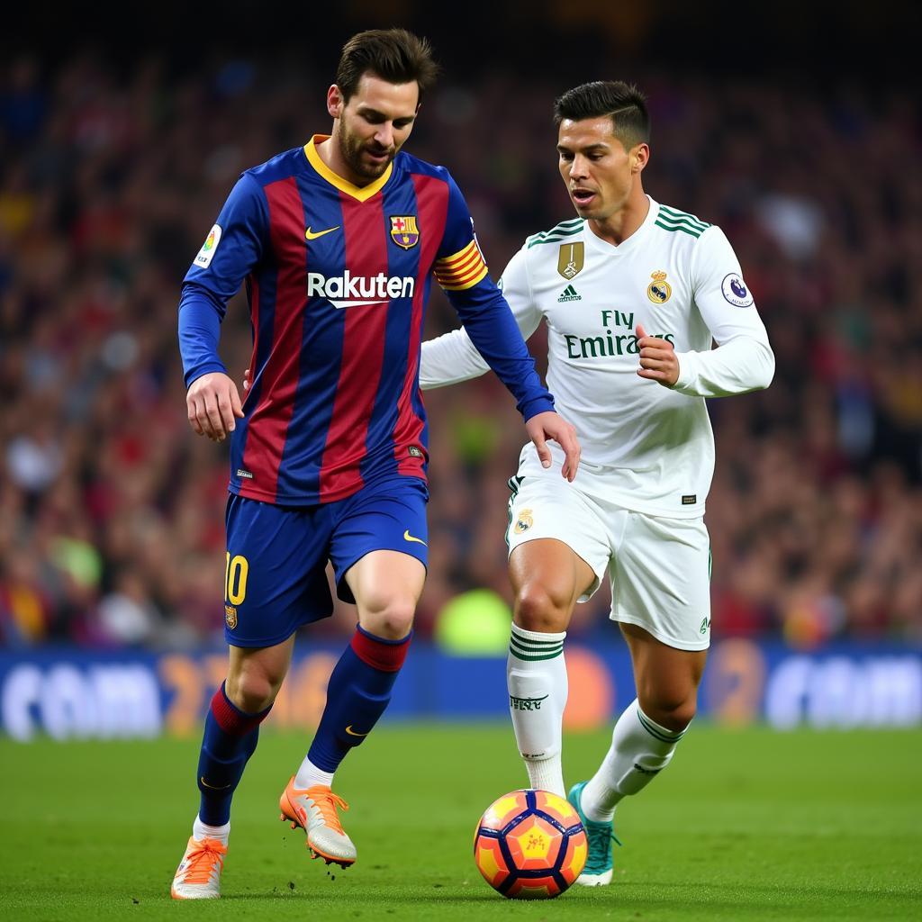 Messi và Ronaldo tranh tài trên sân cỏ