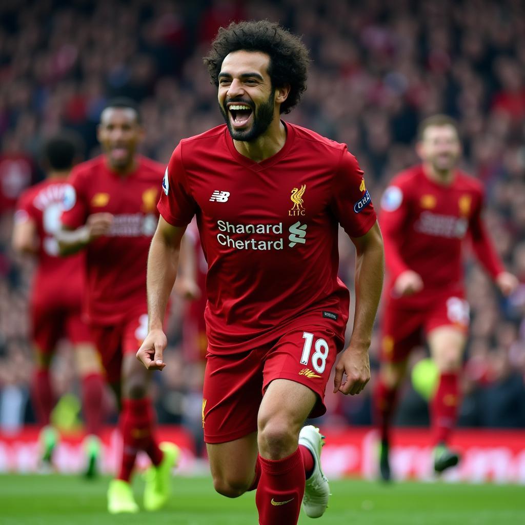 Mohamed Salah ăn mừng cùng đồng đội