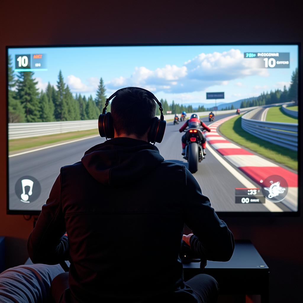 Người chơi đang trải nghiệm game đua xe moto 3D