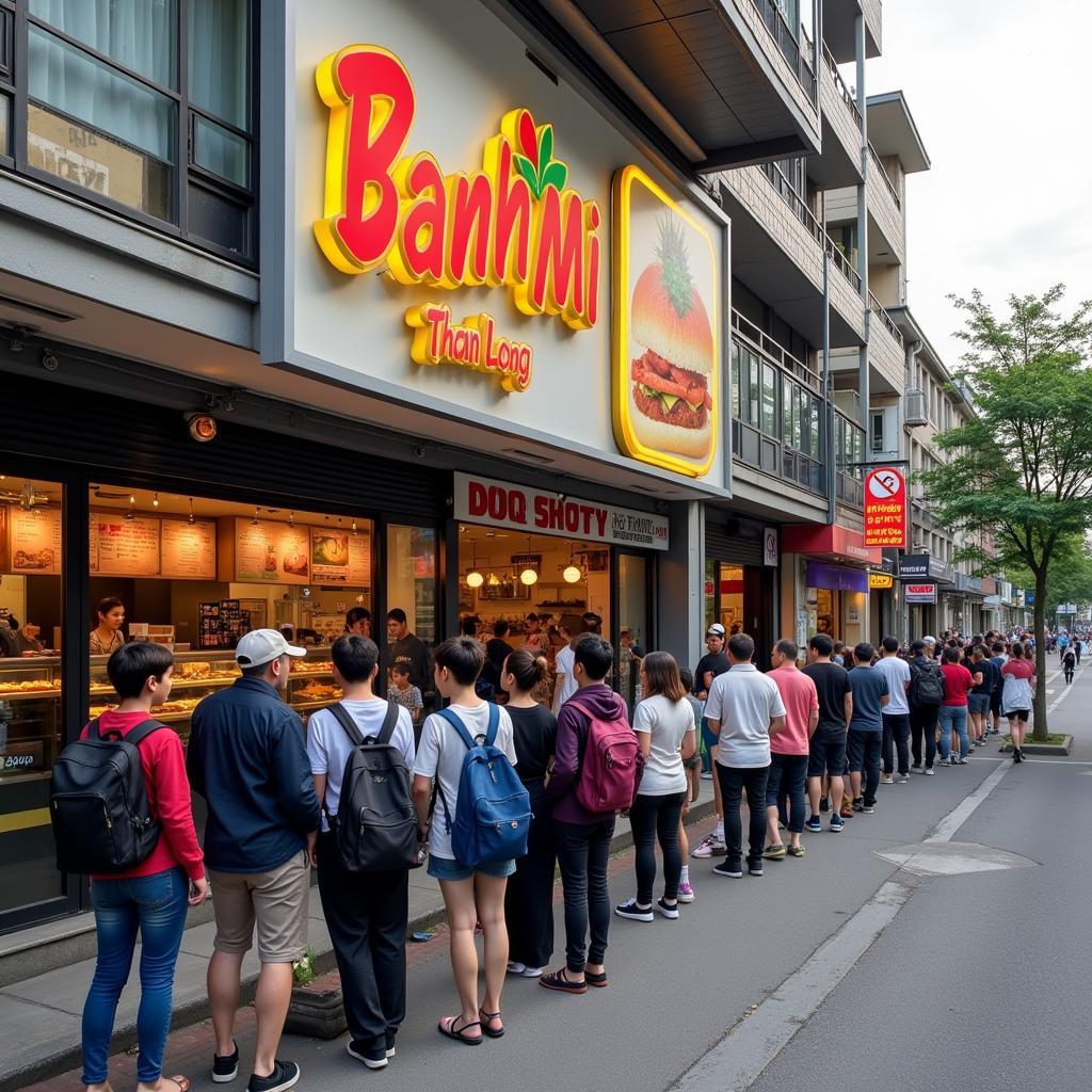 Người dân xếp hàng mua bánh mì thanh long