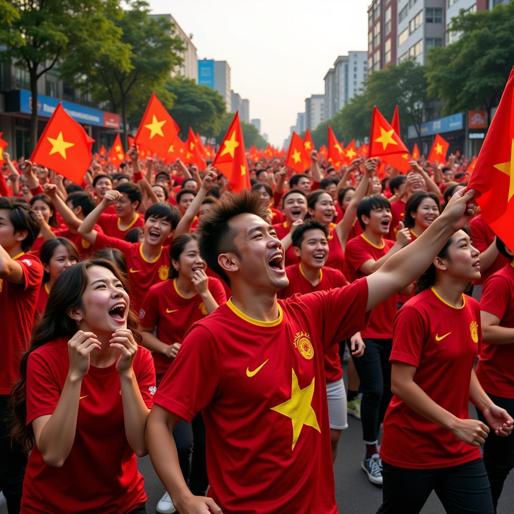 Vietnamese football fans celebrate victory