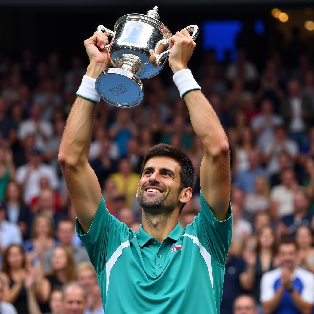 Novak Djokovic nâng cao cúp vô địch Úc Mở Rộng 2019