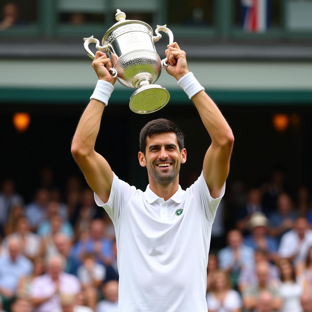 Novak Djokovic nâng cao chiếc cúp vô địch Wimbledon 2014