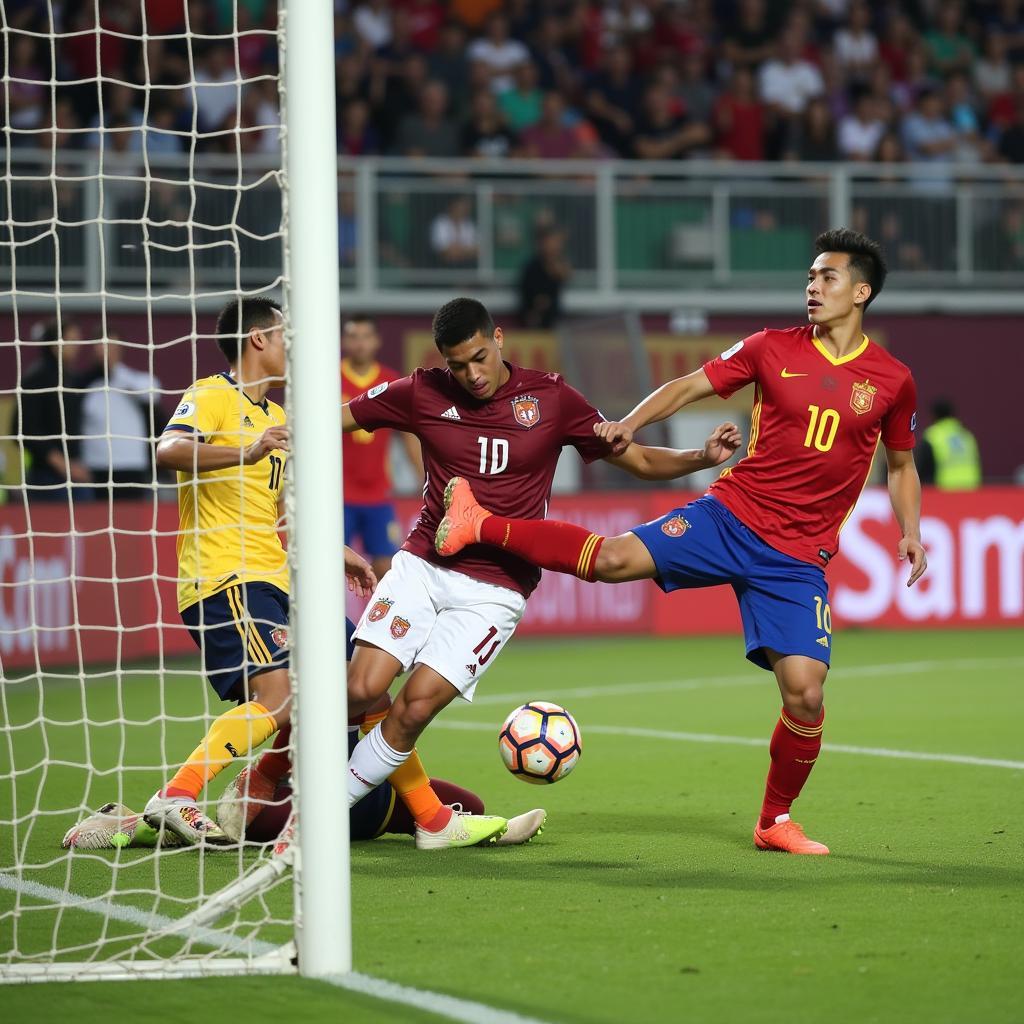 U23 Việt Nam ghi bàn vào lưới U23 Qatar