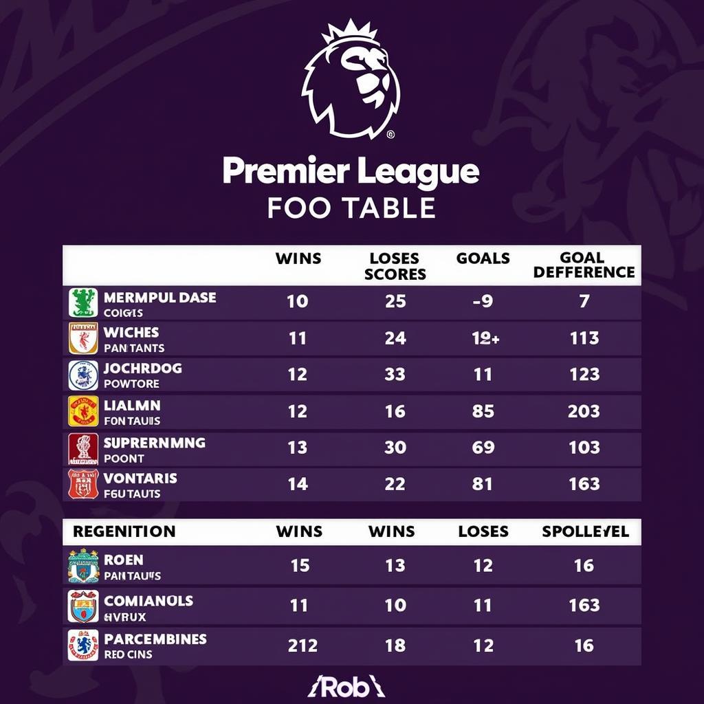 Bảng xếp hạng bóng đá Giải hạng nhất Anh - Premier League