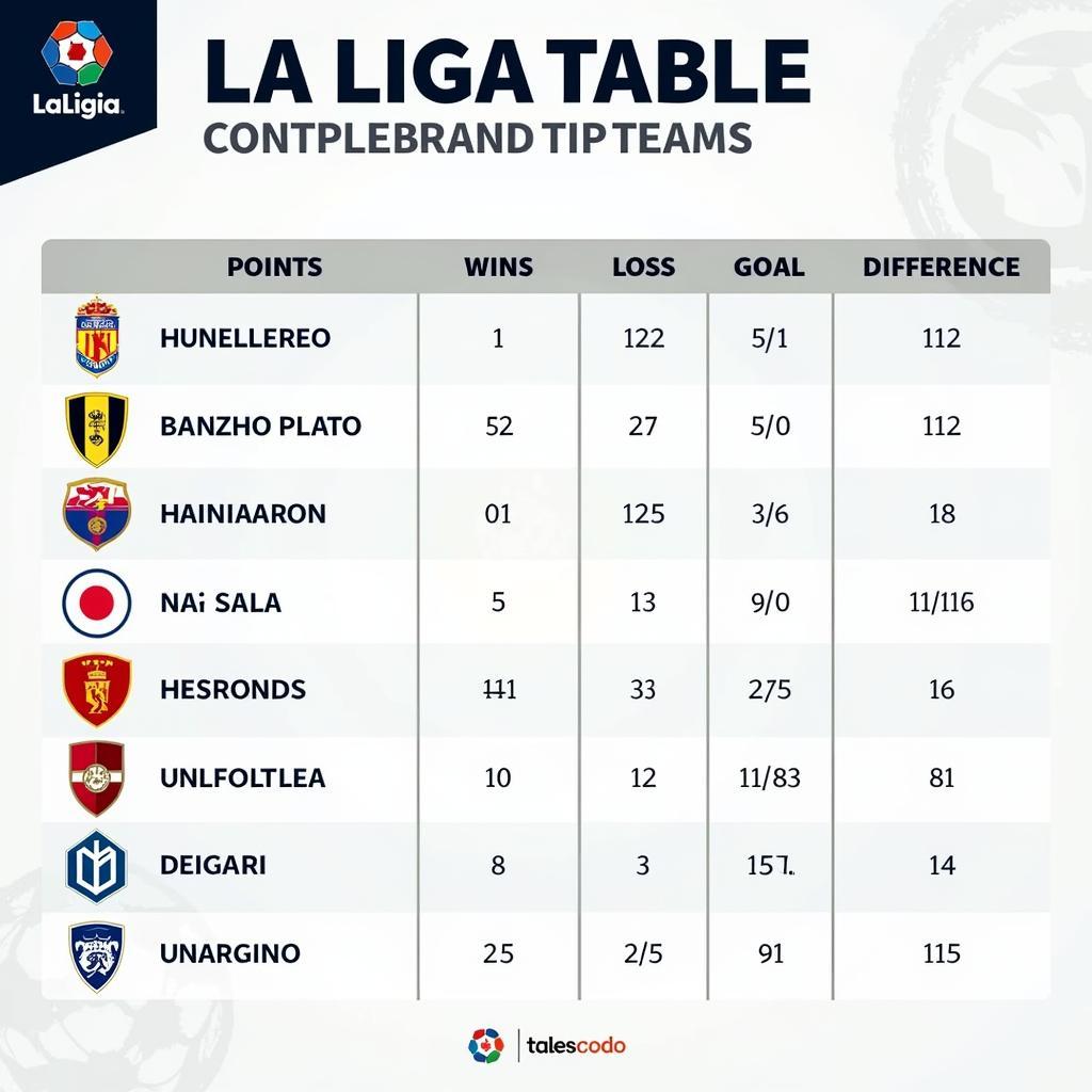 Bảng xếp hạng La Liga hiện tại