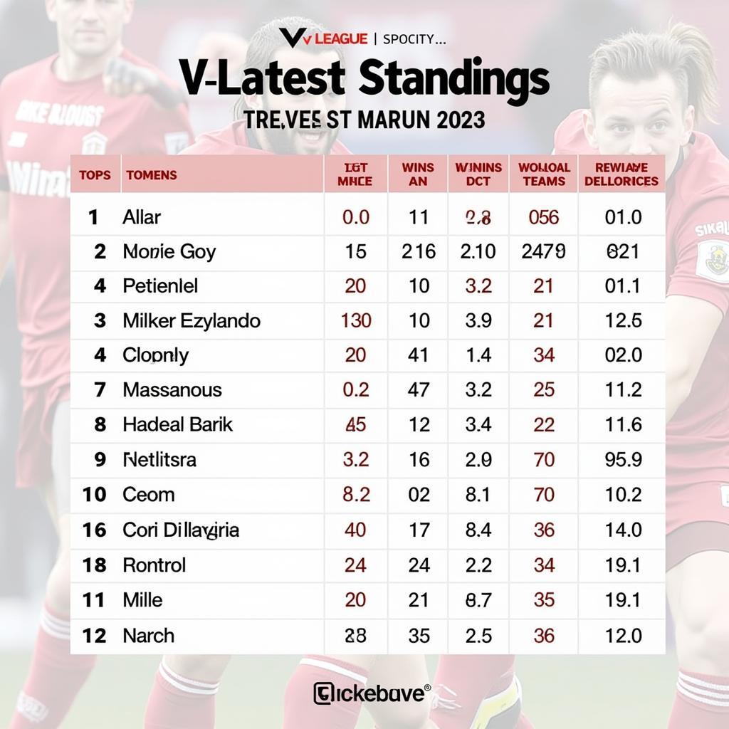 Bảng xếp hạng V-League 2023 cập nhật mới nhất