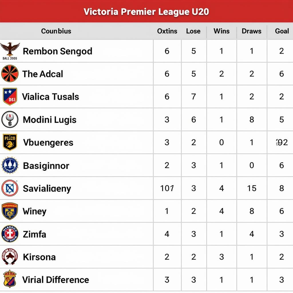 Bảng xếp hạng Victorya Premier League U20 Australia