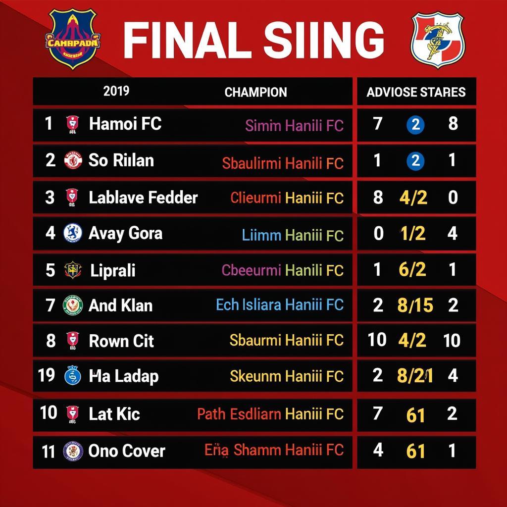 Bảng xếp hạng V.League 2019