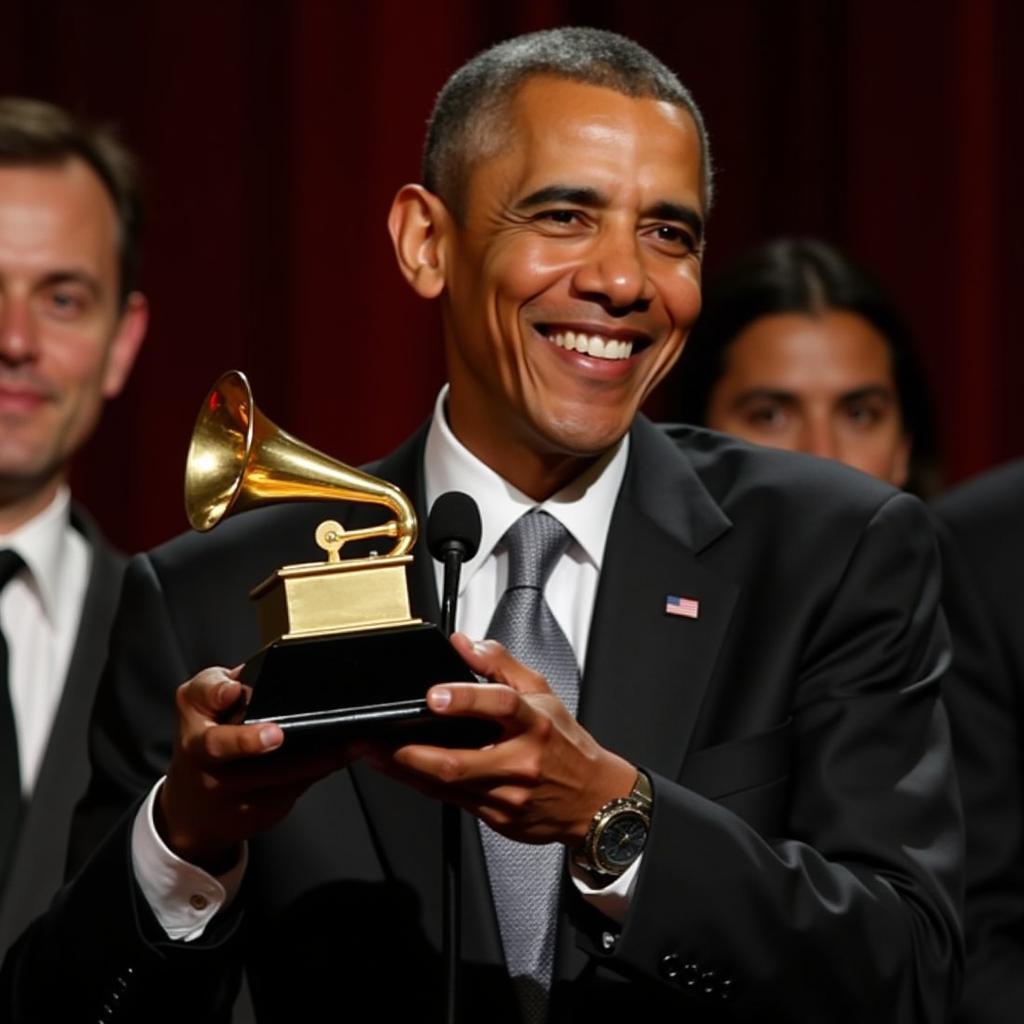 Barack Obama cùng tượng vàng Grammy