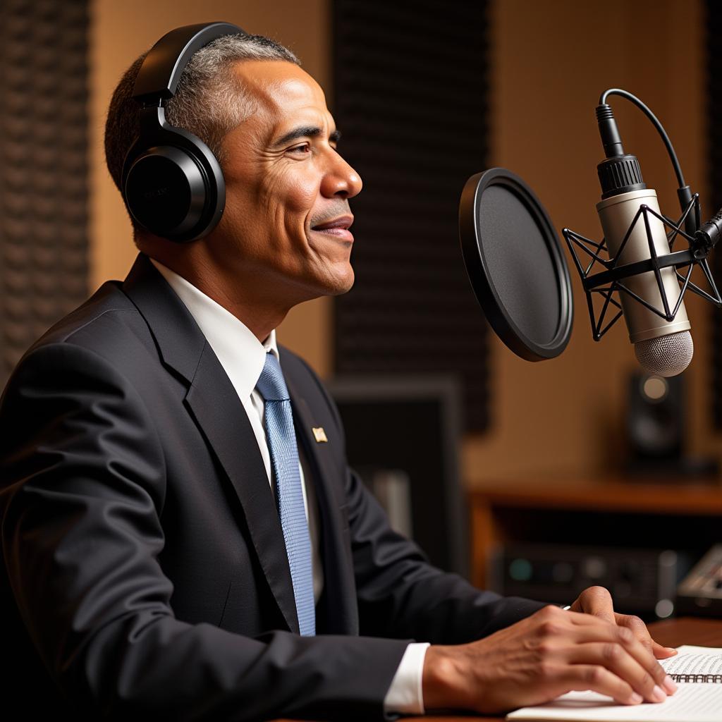 Barack Obama trong studio ghi âm sách nói