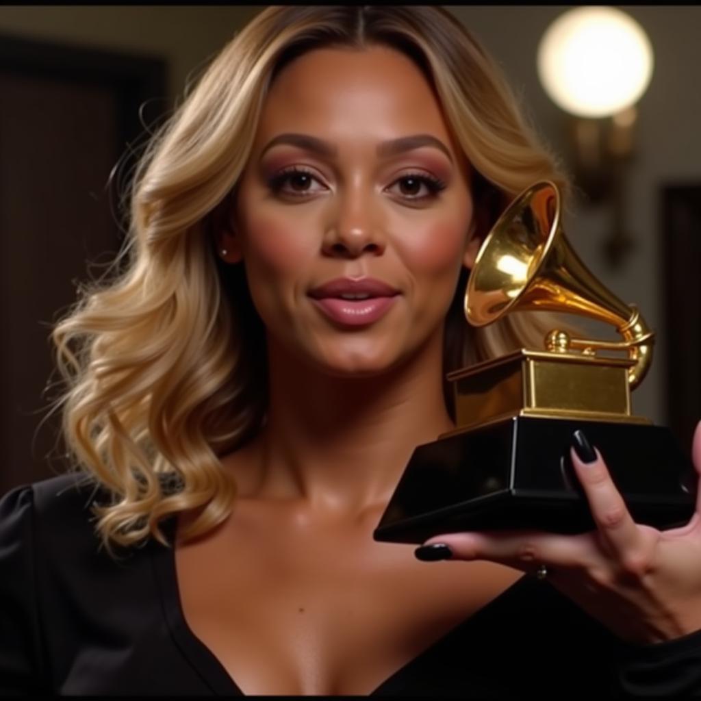 Beyoncé cầm giải Grammy trên tay