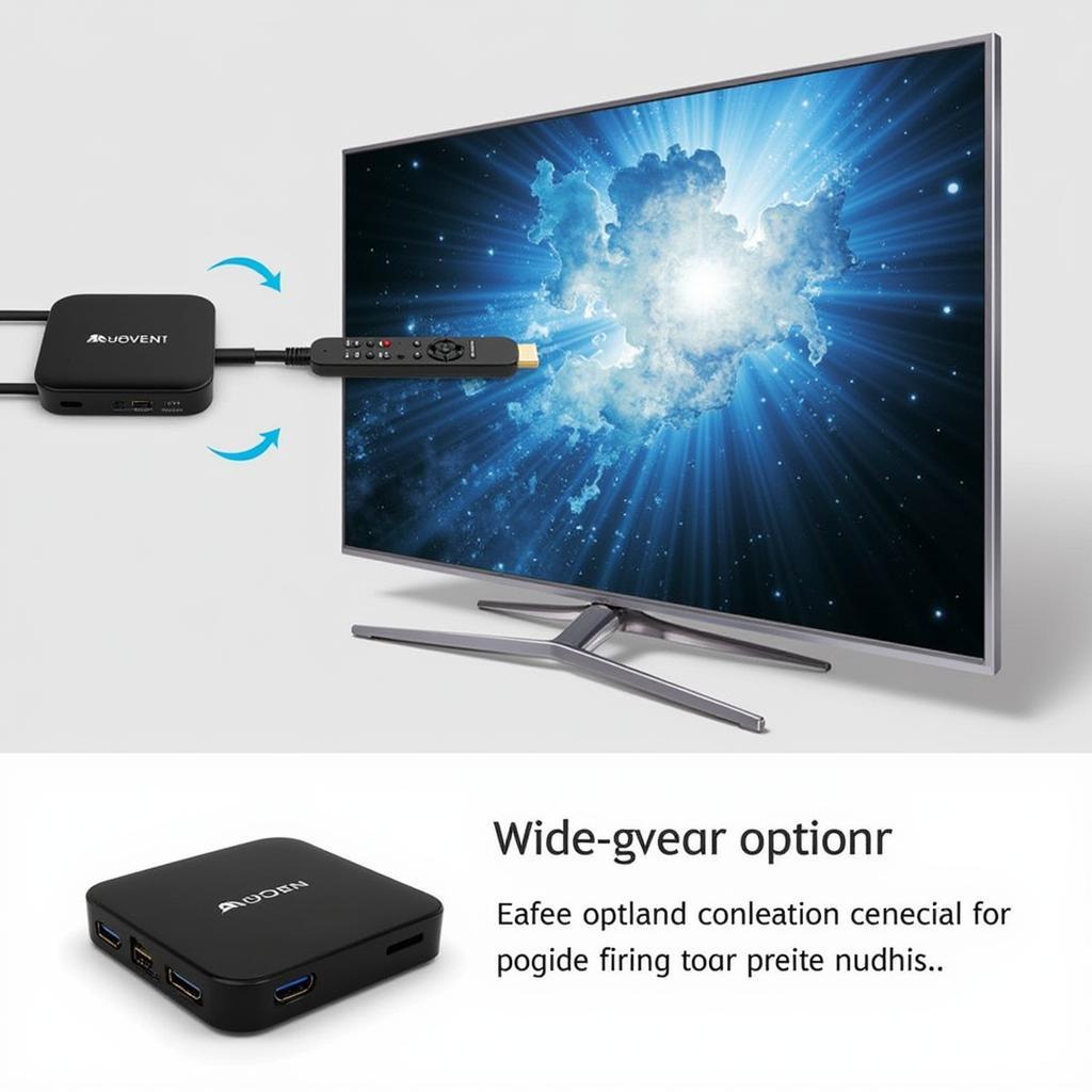 Bộ giải mã Android TV kết nối với TV qua cổng HDMI, mang đến trải nghiệm giải trí đa dạng.