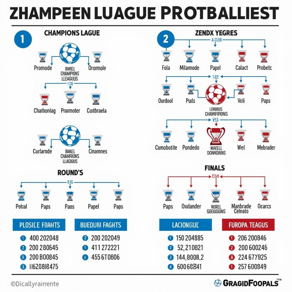 Cấu trúc các giải đấu bóng đá Châu Âu - Sơ đồ thể thức thi đấu Champions League và Europa League.