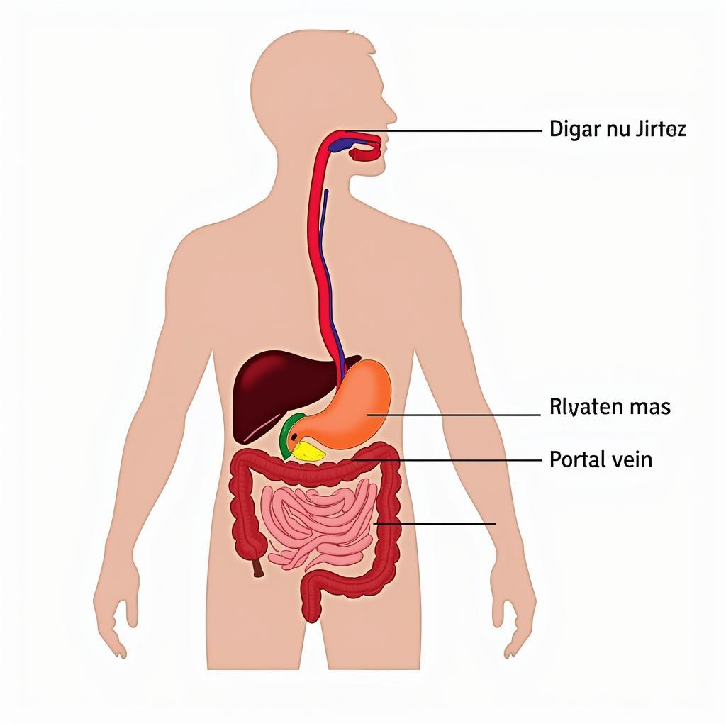 Chức năng tĩnh mạch cửa trong hệ tiêu hóa: Sơ đồ minh họa quá trình vận chuyển máu và chất dinh dưỡng từ đường tiêu hóa đến gan thông qua tĩnh mạch cửa.