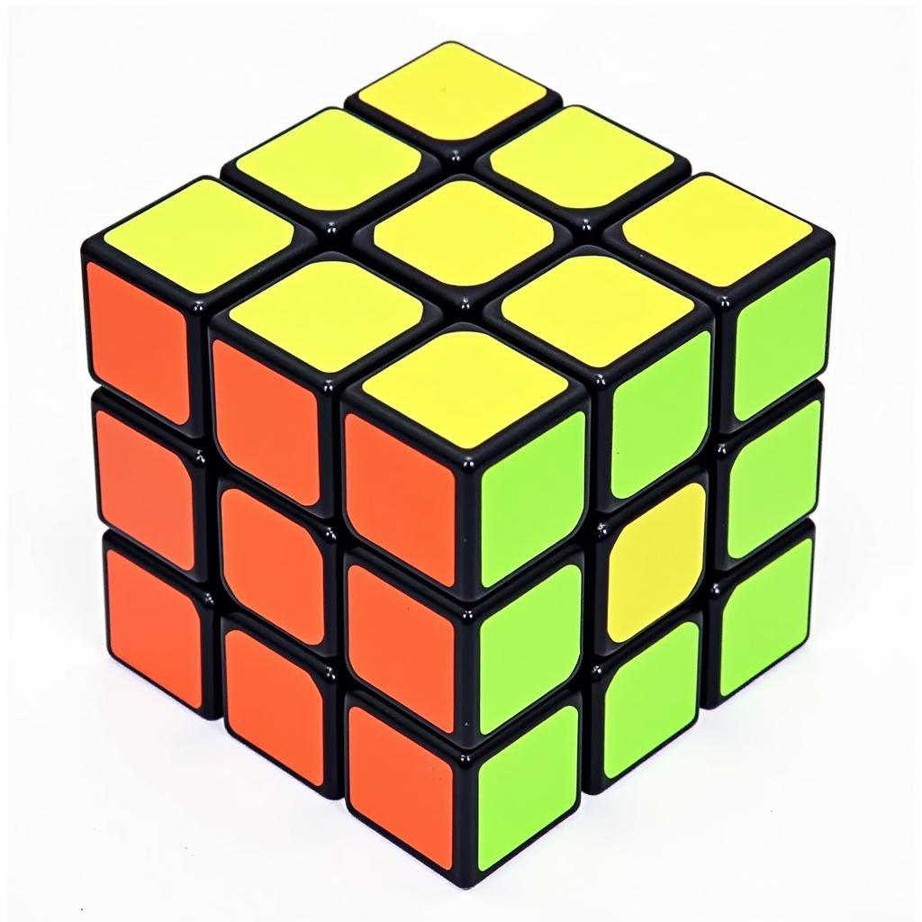 Định hướng cạnh tầng 3 rubik: Hình ảnh minh họa các cạnh tầng 3 đã được định hướng cùng màu với tâm mặt trên, nhưng chưa đúng vị trí.