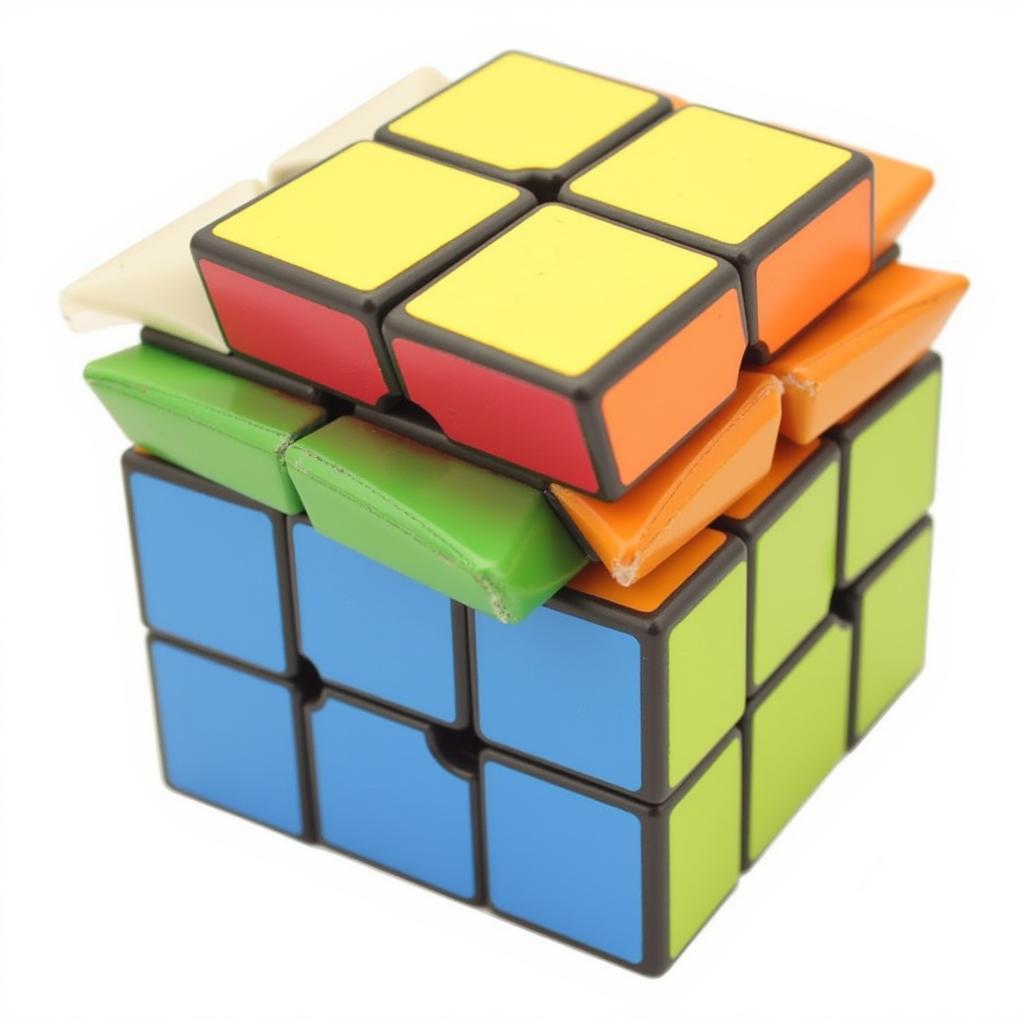 Định hướng góc tầng 3 rubik: Hình ảnh minh họa các góc tầng 3 được định hướng sao cho mặt trên cùng màu với tâm mặt trên.