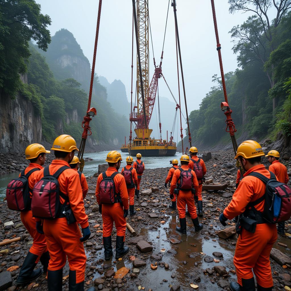 Lực lượng cứu hộ đang nỗ lực giải cứu bé Hạo Nam