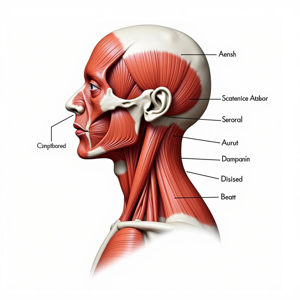 Hình ảnh giải phẫu cơ vùng cổ gáy nhìn từ phía trước