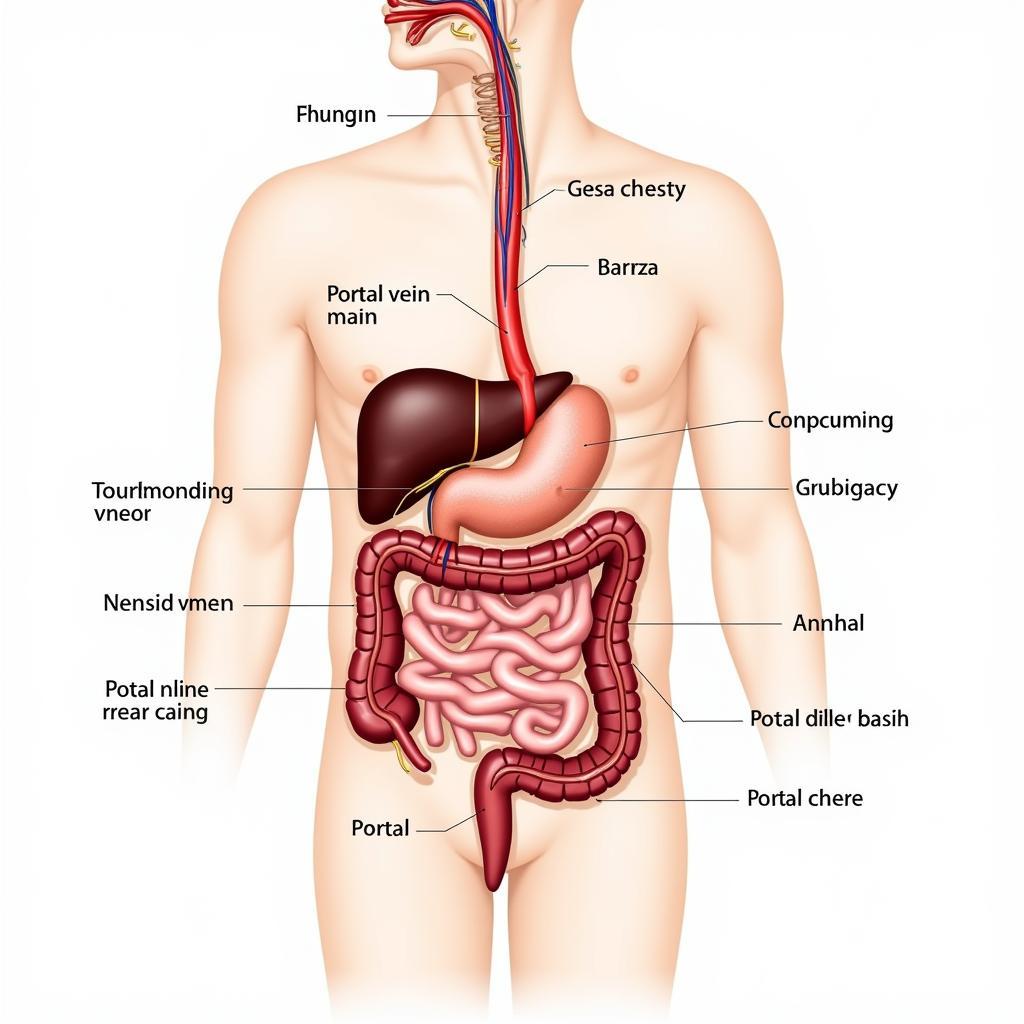 Giải phẫu tĩnh mạch cửa chi tiết: Hình ảnh minh họa vị trí và cấu trúc của tĩnh mạch cửa, các nhánh chính và mối liên hệ với các cơ quan khác trong hệ tiêu hóa.