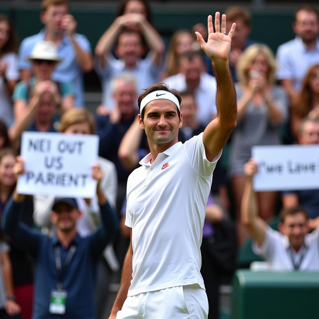 Roger Federer chào người hâm mộ