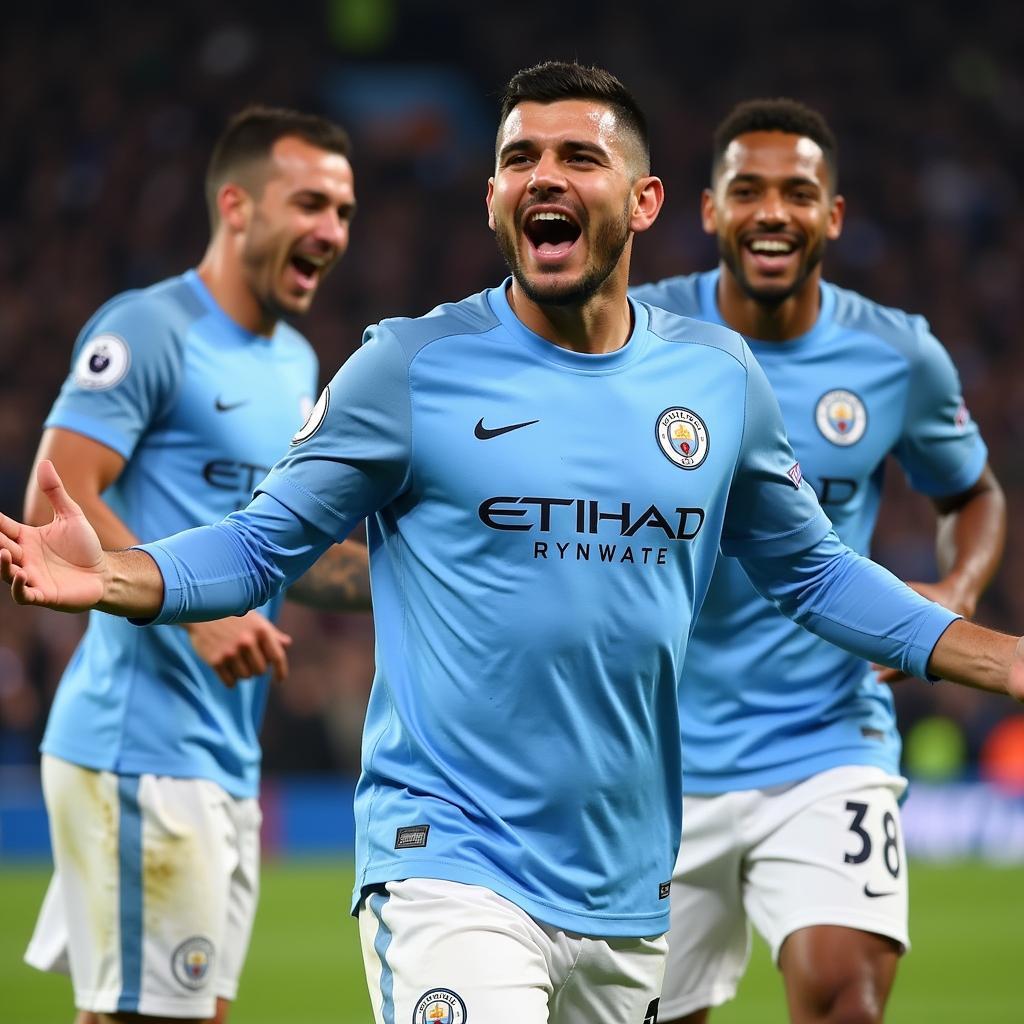 Sergio Aguero ăn mừng bàn thắng trong màu áo Man City