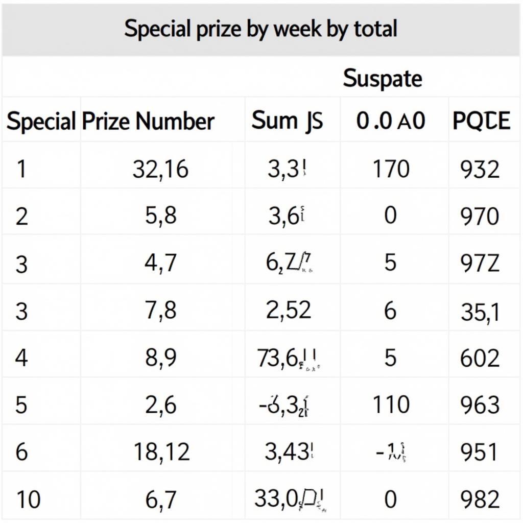 Bảng thống kê giải đặc biệt theo tuần theo tổng