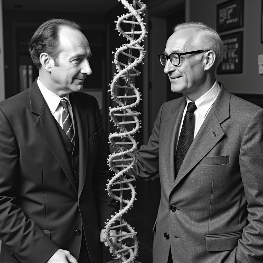 Watson và Crick với mô hình cấu trúc DNA