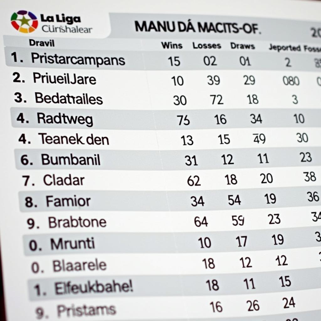 Bảng xếp hạng La Liga mới nhất