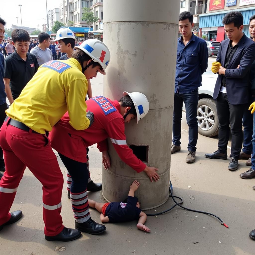 Hiện trường giải cứu bé trai Đồng Tháp